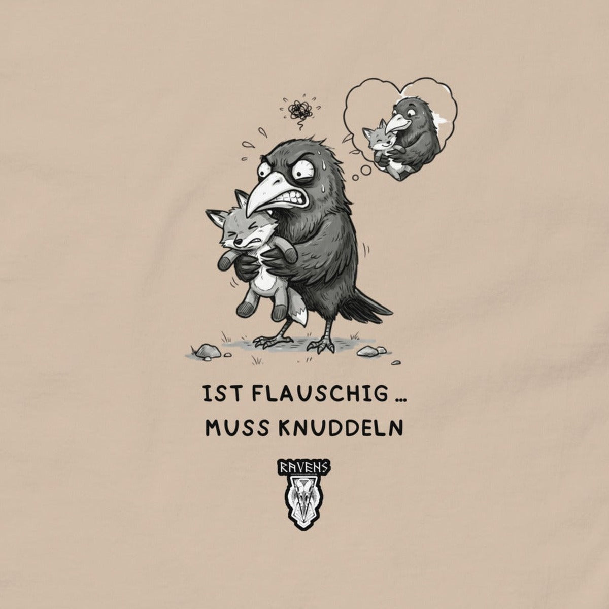 Kuschelrabe T-Shirt Sand, Motiv im Detail